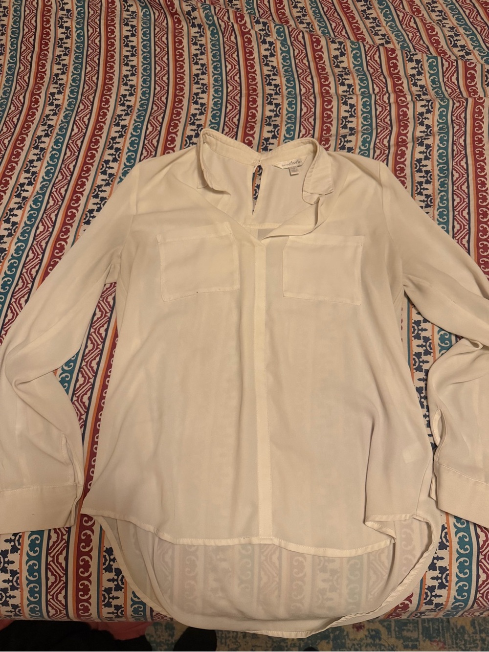 Charming Charlie Cream V-Neck Button-Trim Blouse